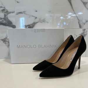NEW! Manolo Blahnik BB Black Suede Pumps 37.5